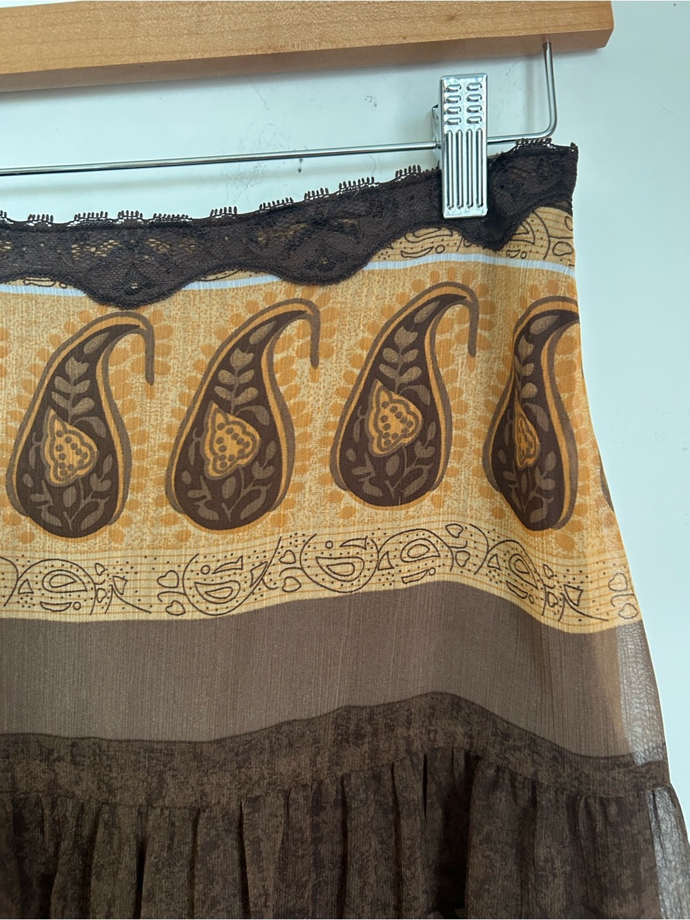 Bohemian Tiered Paisley Midi Skirt in Brown and Tan - Picture 3 of 5